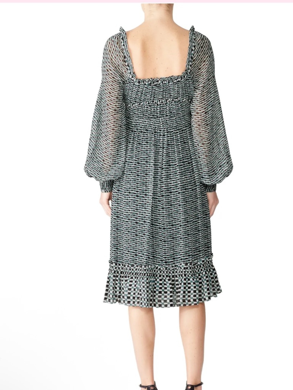 Proenza Schouler Bluestone Square Neck Dress Blue Black Patterned Midi 4